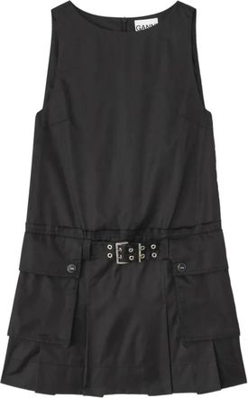 Ganni Duchesse Nylon Mini Jurk - Dames - Korte kleedjes - Zwart - S - Nylon - Kleedjes