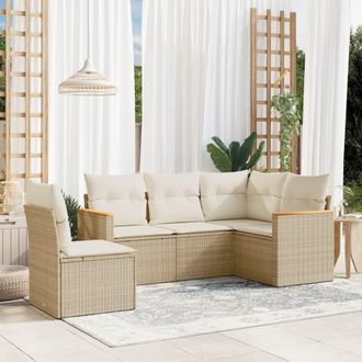 vidaXL Vidaxl - Juego De Sof&aacute;s Jard&iacute;n Con Cojines 5 Pzas Rat&aacute;n Sint&eacute;tico Beige