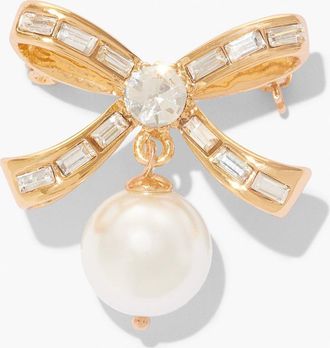 Talbots Pearl Bow Brooch - Ivory/Gold - 001 Talbots