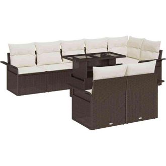vidaXL Conjunto De Sof&aacute; De Jard&iacute;n Con Coj&iacute;n 9 Pcs Marr&oacute;n Polirat&aacute;n Vidaxl