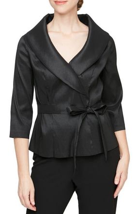 Alex Evenings Tie Waist Brushed Satin Top in Black at Nordstrom, Size Medium