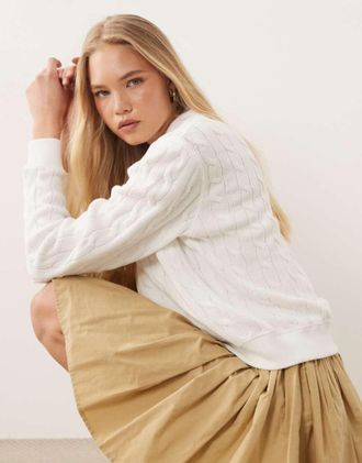 Polo Ralph Lauren Maglione lavorato bianco con colletto