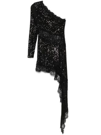 Nissa lace-insert sequined mini dress - women - Spandex/Elastane/Polyester/Polyester/Spandex/Elastane - 36 - Black