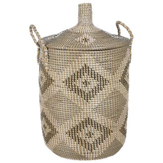 Beliani Beliani - Cesta Boho Tejida A Mano Almacenaje Con Asas Tapa Hierba Marina Accesorio Natural Decoraci&oacute;n Patr&oacute;n Decorativo Camranh