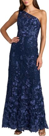 Mac Duggal Petite One Shoulder Lace Embroidered Gown in Midnight Multi at Nordstrom, Size 16