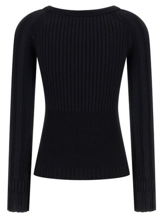 Balmain Gold Button-Embellished Ribbed Knit Sweater - Black