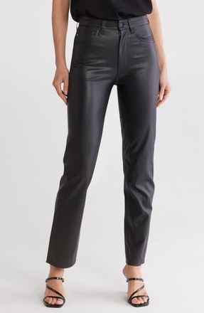 AG - Adriano Goldschmied Alexxis High Waist Faux Leather Straight Leg Pants in Super Black at Nordstrom Rack, Size 24