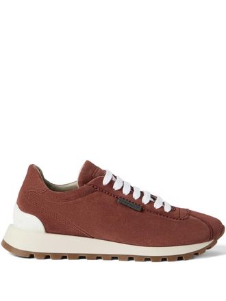 Brunello Cucinelli lace-up suede sneakers - Rosso
