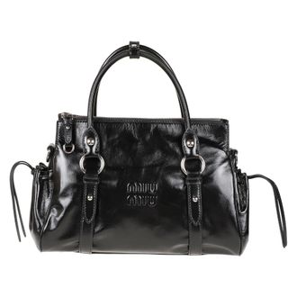 Miu Miu Tassen, Dames, Zwart, ONE Size, Katoen, Glanzende Leren Handtas