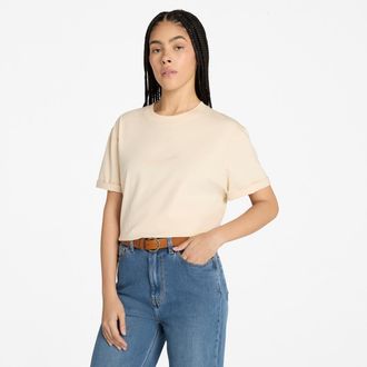 Timberland T-Shirt TIMBERLAND LUSH Comfort Short-Sleeve Tee, Damen, Gr. L, beige (natur), Obermaterial: 100% Baumwolle, Shirts T-Shirt