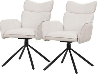 ML Design Ml-design Juego De 2x Sillas De Comedor Giratorias 360&deg; Beige Con Funda De Tela, Asiento De Sal&oacute;n Con Reposabrazos Y Respaldo, Mueble Tapizado Con Pat