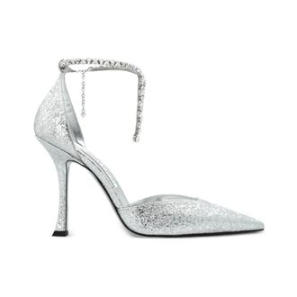 Jimmy Choo London Pumps, female, Gray, 4 UK, Silver Glitter Stiletto Heels Crystal Embellished