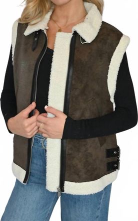 Elan High Neck Faux Shearling Vest In Brown
