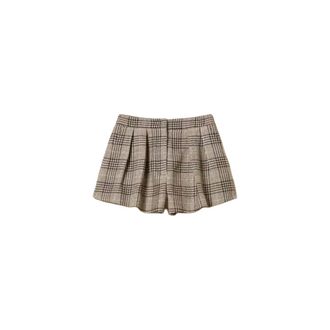 Twinset Shorts in Lana a Vita Alta a Quadri - - Shorts - Donna - Beige - M