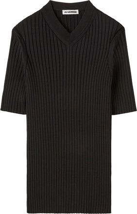 Jil Sander ribbed-knit V-neck T-shirt - men - Viscose/Polyamide/Elastane - 54 - Black