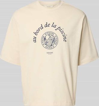 Selected Relaxed Fit T-Shirt aus reiner Baumwolle Modell BOXYNORMAN GRAPHIC in Offwhite, Gr&ouml;&szlig;e XXL