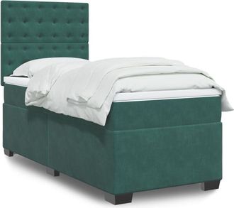 vidaXL Vidaxl - Cama Box Spring Con Colch&oacute;n Terciopelo Verde Oscuro 90x200 Cm