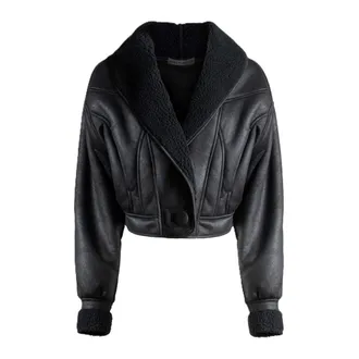 Nineminutes Faux Fur & Shearling Jackets, female, Black, Size: M Eco-montone Crop