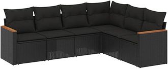 vidaXL Vidaxl - Set De Sof&aacute;s De Jard&iacute;n 6 Piezas Y Cojines Rat&aacute;n Sint&eacute;tico Negro