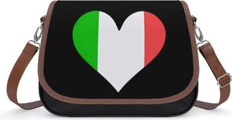 Generic Italy Flag Heart Crossbody Bag Womens Handbag PU Message Bags Shoulder Purse with Adjustable Strap