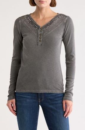 Lucky Brand Lace Trim Henley in Grey Pinstripe at Nordstrom Rack, Size X-Large