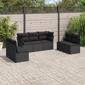 vidaXL Set De Comedor De Jard&iacute;n 7 Pzas Y Cojines Rat&aacute;n Sint&eacute;tico Negro Vidaxl