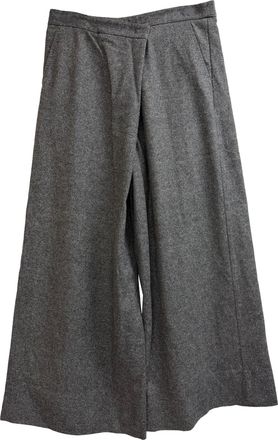 Max Mara Asymmetric Herringbone Wide-Leg Pants in Grey Wool