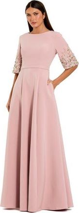 Mac Duggal Womens 3/4 Sleeve Crepe Gown With Sleeve Embellishments in Rose at Nordstrom, Size 12