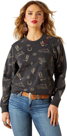 Ariat Womens Essential Crew Sweatshirt Long Sleeve in Black Heather, Size X-Small, by Ariat