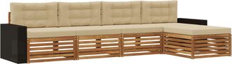 vidaXL Conjunto De Sof&aacute;s De Exterior 5 Uds. Natural Y Beige Poli&eacute;ster Vidaxl