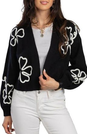 Saachi Floral Squiggle Crop Cardigan in Black at Nordstrom Rack
