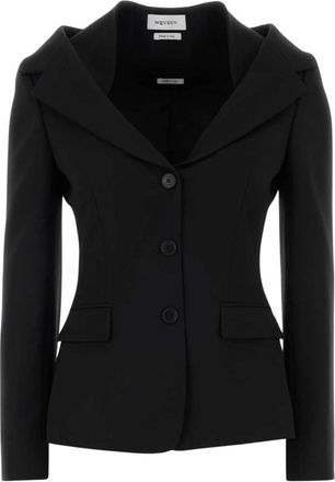 Alexander McQueen Off-the-shoulder Harness Jas - Dames - Blazers - Zwart - M - Wol - Jassen