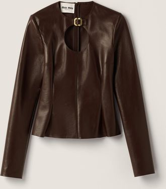 Miu Miu Long-sleeved nappa leather top with buckle
