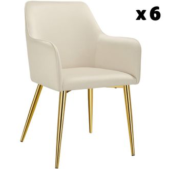 TecTake 6 Sillas de comedor, aspecto aterciopelado, reposabrazos, beige