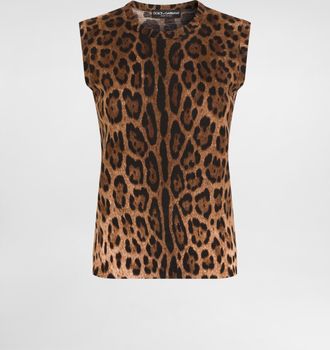 Dolce & Gabbana Leo-print Wool Top - Woman Sweaters And Cardigans Animal Print 36