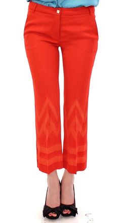 Versace Collection Womens Chevron Detail Cropped Pants - Orange Rayon - Size EU 36 (Womens)
