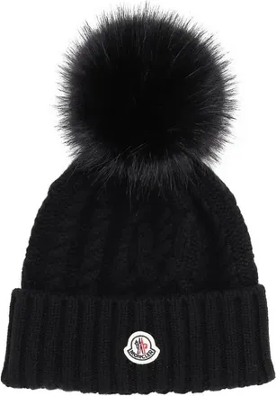 Moncler Hat Wool Black Pon Pom