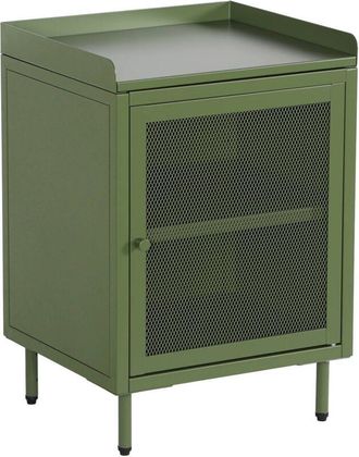 Sweeek Industrial green metal bedside table with 1 mesh door, 40 x 37 x 58,5 cm - Ohio