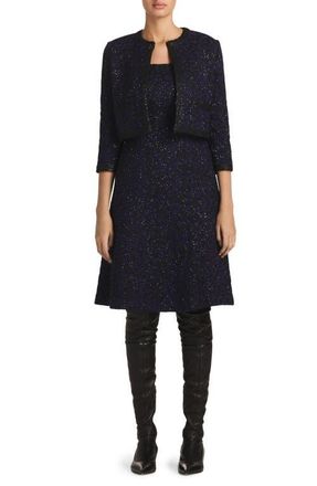 St. John Sequin Leopard Jacquard Crop Jacket in Purple at Nordstrom, Size 14