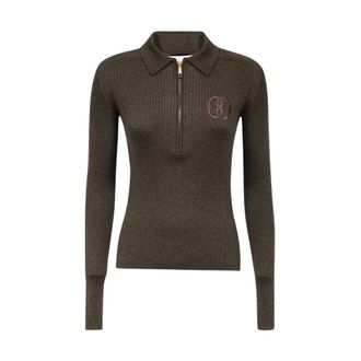 Bally Polo Shirts, female, Brown, Size: L Knitted Wool Polo Shirt