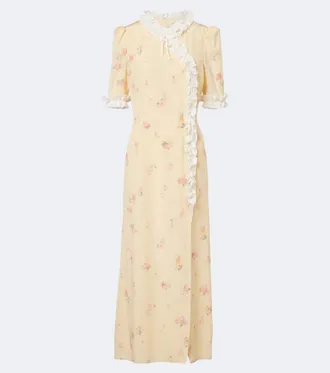 Alessandra Rich Floral ruffled silk midi dress