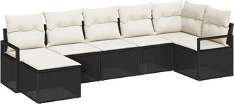 vidaXL Vidaxl - Garden Sofa Set with Cushion with Storage 7 pcs Black, Cream