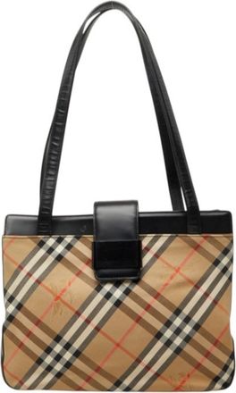 Burberry Beige Black Canvas Leather Tote Bag (Pre-Owned)