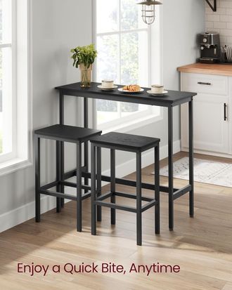 Vasagle Industrial Bar Table Set with Stools Breakfast Steel Frame in Black