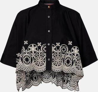La DoubleJ Foulard embroidered cropped cotton shirt