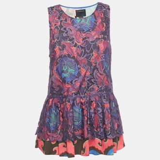 Roberto Cavalli Multicolor Printed Lace Sleeveless Top