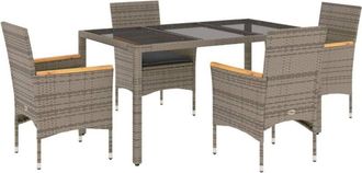 vidaXL Vidaxl - Set Comedor Jard&iacute;n 5 Pzas Y Cojines Rat&aacute;n Sint&eacute;tico Vidrio Gris