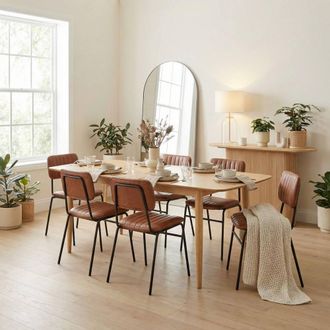 Furniturebox Leif Wood Extending Dining Table with 6 Tan Delta Chairs in Light Oak