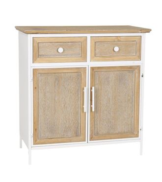 Home Heavenly Aparador con estructura met&aacute;lica blanca y frentes de madera de abeto