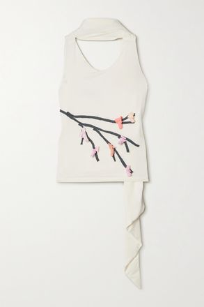 Conner Ives Canotta In Jersey Di Micromodal Stretch Con Applicazioni E Sciarpina - Bianco